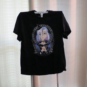 Black Matter Black Tee with Anime Graphic